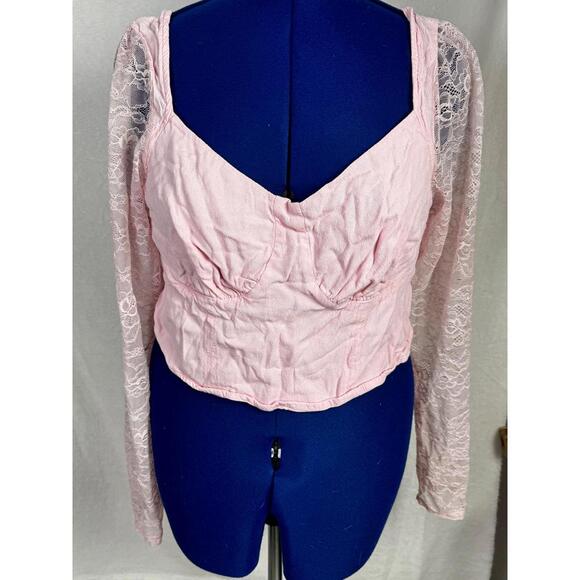 wild fable Tops - wild fable pink lace crop smocked cottagecore coquette romantic womens xxl